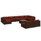 Set Divani da Giardino 10 pz con Cuscini in Polyrattan Marrone