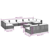 Set Divani da Giardino 10 pz con Cuscini in Polyrattan Marrone