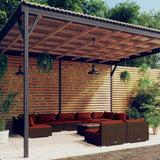 Set Divani da Giardino 10 pz con Cuscini in Polyrattan Marrone
