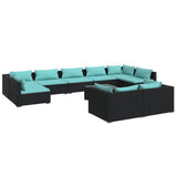 Set Divani da Giardino 10 pz con Cuscini in Polyrattan Nero