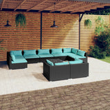 Set Divani da Giardino 10 pz con Cuscini in Polyrattan Nero