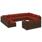 Set Divani da Giardino 11 pz con Cuscini in Polyrattan Marrone
