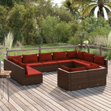 Set Divani da Giardino 11 pz con Cuscini in Polyrattan Marrone