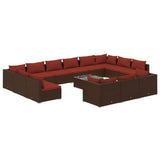 Set Divani da Giardino 14 pz con Cuscini in Polyrattan Marrone