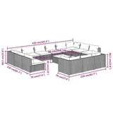 Set Divani da Giardino 14 pz con Cuscini in Polyrattan Marrone