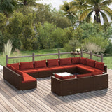 Set Divani da Giardino 14 pz con Cuscini in Polyrattan Marrone