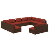 Set Divani da Giardino 11 pz con Cuscini in Polyrattan Marrone