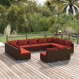 Set Divani da Giardino 11 pz con Cuscini in Polyrattan Marrone