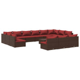 Set Divani da Giardino 14 pz con Cuscini in Polyrattan Marrone