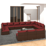 Set Divani da Giardino 14 pz con Cuscini in Polyrattan Marrone