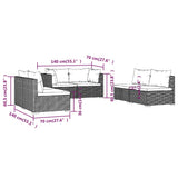 Set Divani da Giardino 6 pz con Cuscini in Polyrattan Marrone