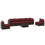 Set Divani da Giardino 7 pz con Cuscini in Polyrattan Marrone