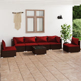 Set Divani da Giardino 7 pz con Cuscini in Polyrattan Marrone