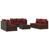 Set Divani da Giardino 7 pz con Cuscini in Polyrattan Marrone