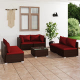 Set Divani da Giardino 7 pz con Cuscini in Polyrattan Marrone