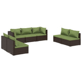 Set Divani da Giardino 7 pz con Cuscini in Polyrattan Marrone
