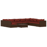 Set Divani da Giardino 11 pz con Cuscini in Polyrattan Marrone