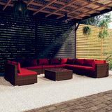 Set Divani da Giardino 11 pz con Cuscini in Polyrattan Marrone