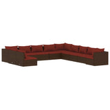 Set Divani da Giardino 11 pz con Cuscini in Polyrattan Marrone