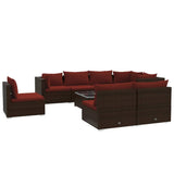 Set Divani da Giardino 9 pz con Cuscini in Polyrattan Marrone