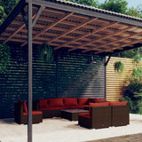 Set Divani da Giardino 9 pz con Cuscini in Polyrattan Marrone