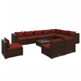 Set Divani da Giardino 11 pz con Cuscini in Polyrattan Marrone