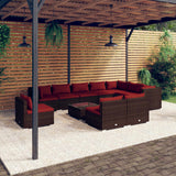 Set Divani da Giardino 11 pz con Cuscini in Polyrattan Marrone
