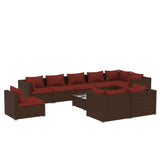 Set Divani da Giardino 10 pz con Cuscini in Polyrattan Marrone