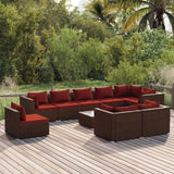 Set Divani da Giardino 10 pz con Cuscini in Polyrattan Marrone