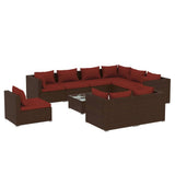Set Divani da Giardino 10 pz con Cuscini in Polyrattan Marrone