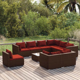 Set Divani da Giardino 10 pz con Cuscini in Polyrattan Marrone