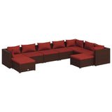 Set Divani da Giardino 9 pz con Cuscini in Polyrattan Marrone