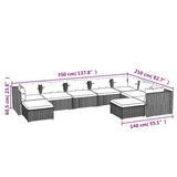 Set Divani da Giardino 9 pz con Cuscini in Polyrattan Marrone
