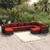 Set Divani da Giardino 9 pz con Cuscini in Polyrattan Marrone