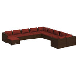 Set Divani da Giardino 11 pz con Cuscini in Polyrattan Marrone