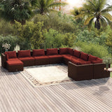 Set Divani da Giardino 11 pz con Cuscini in Polyrattan Marrone