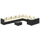 Set Divani da Giardino 10 pz con Cuscini in Polyrattan Nero