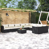 Set Divani da Giardino 10 pz con Cuscini in Polyrattan Nero