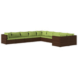 Set Divani da Giardino 10 pz con Cuscini in Polyrattan Marrone