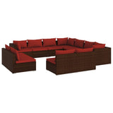 Set Divani da Giardino 11 pz con Cuscini in Polyrattan Marrone