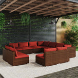 Set Divani da Giardino 11 pz con Cuscini in Polyrattan Marrone
