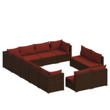 Set Divani da Giardino 12 pz con Cuscini in Polyrattan Marrone