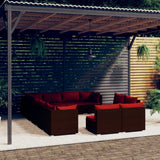 Set Divani da Giardino 12 pz con Cuscini in Polyrattan Marrone