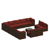 Set Divani da Giardino 14 pz con Cuscini in Polyrattan Marrone