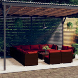 Set Divani da Giardino 14 pz con Cuscini in Polyrattan Marrone