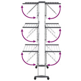 Stendibiancheria a 3 Livelli con Ruote Argento 60x70x129 cm