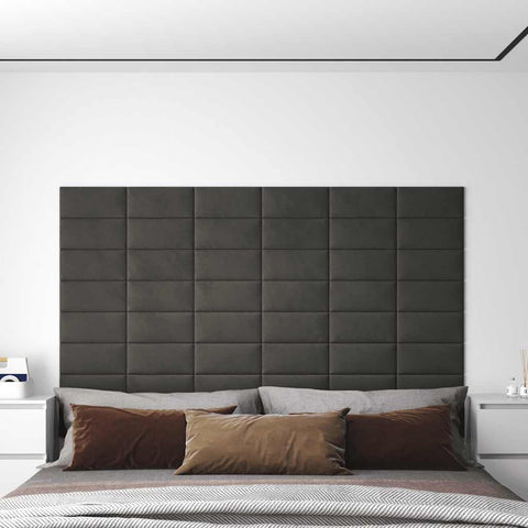 Pannelli Murali 12 pz Grigio Scuro 30x15 cm Velluto 0,54 m