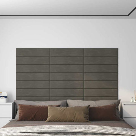 Pannelli Murali 12 pz Grigio Scuro 60x15 cm Velluto 1,08 m