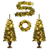 Alberi di Natale Artificiali 2 pz con Corona, Ghirlanda e LED