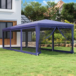 Tenda per Feste con 8 Pareti Laterali in Rete Blu 3x9 m HDPE